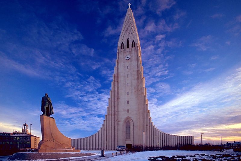 Hallgrímskirkja above the centre of Reykjavik